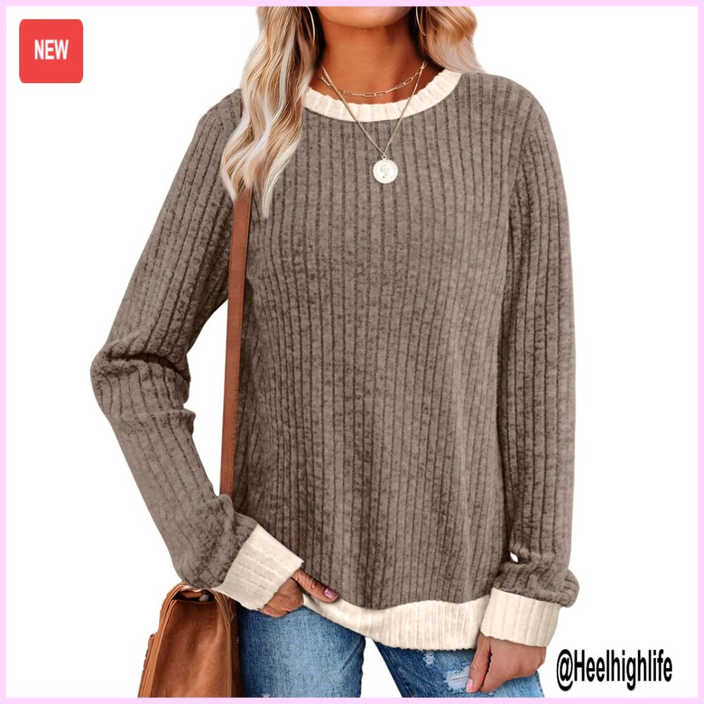 Long Sleeve Tunic Sweater Loose Fit Lightweight Polyester Blend Pullover